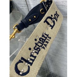 Dior Shoulder Strap With Ring in Blue Oblique Embroidery With Medallions CDBS2814