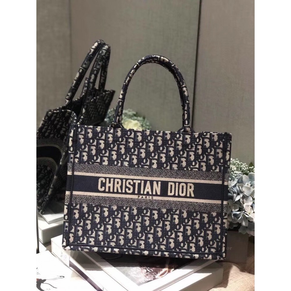 Dior Small Book Tote Bag In Blue Oblique Canvas CDBS2823