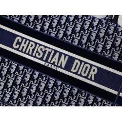 Dior Small Book Tote Bag In Blue Oblique Embroidered Velvet CDBS2824