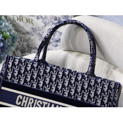 Dior Small Book Tote Bag In Blue Oblique Embroidered Velvet CDBS2824