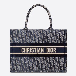 Dior Small Book Tote Bag In Blue Oblique Embroidered Velvet CDBS2824