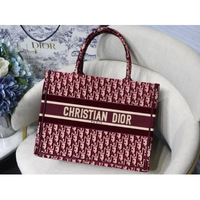 Dior Small Book Tote Bag In Bordeaux Oblique Embroidered Velvet CDBS2827