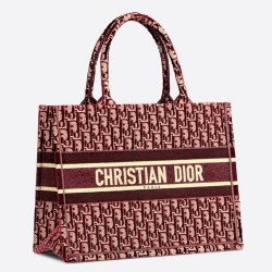 Dior Small Book Tote Bag In Bordeaux Oblique Embroidered Velvet CDBS2827