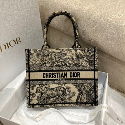 Dior Small Book Tote Bag In Brown Toile de Jouy Embroidery CDBS2828