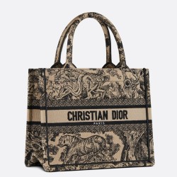 Dior Small Book Tote Bag In Brown Toile de Jouy Embroidery CDBS2828