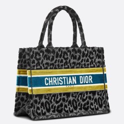 Dior Small Book Tote Bag In Grey Mizza Embroidered Velvet CDBS2831