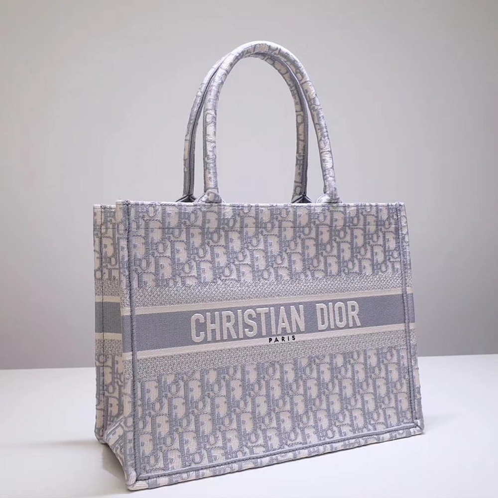 Dior Small Book Tote Bag In Grey Oblique Canvas CDBS2832