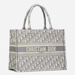 Dior Small Book Tote Bag In Grey Oblique Canvas CDBS2832