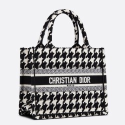 Dior Small Book Tote Bag In Micro Houndstooth Embroidery CDBS2833