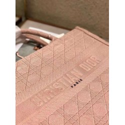 Dior Small Book Tote Bag In Pink Cannage Embroidery CDBS2123