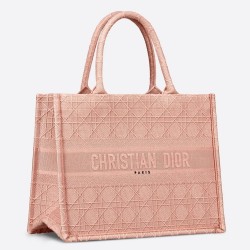 Dior Small Book Tote Bag In Pink Cannage Embroidery CDBS2123