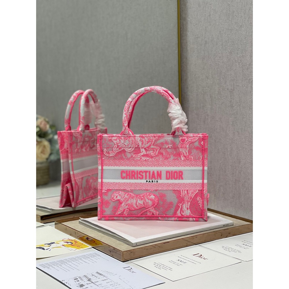 Dior Small Book Tote Bag In Pink Transparent Toile de Jouy Canvas CDBS2835