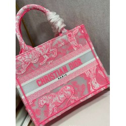 Dior Small Book Tote Bag In Pink Transparent Toile de Jouy Canvas CDBS2835