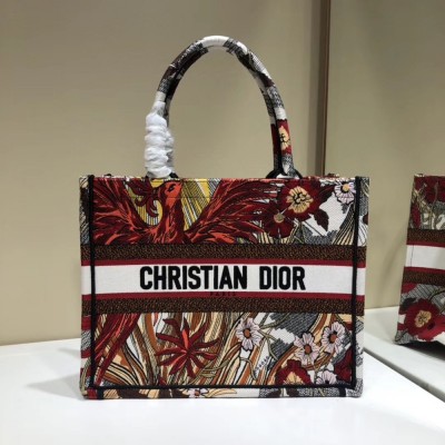 Dior Small Book Tote Bag In Red Phoenix Canvas CDBS2836