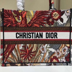 Dior Small Book Tote Bag In Red Phoenix Canvas CDBS2836