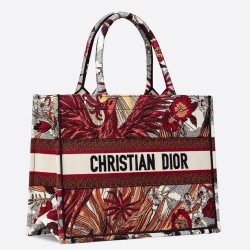 Dior Small Book Tote Bag In Red Phoenix Canvas CDBS2836