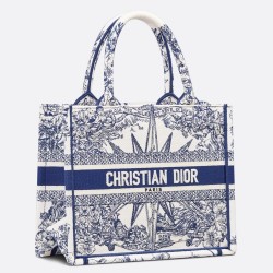 Dior Small Book Tote Bag In White & Blue Reve d'Infini Embroidery CDBS2838