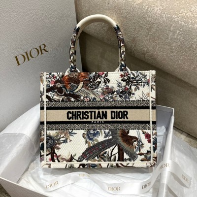 Dior Small Book Tote Bag In White Jardin d'Hiver Embroidery CDBS2839