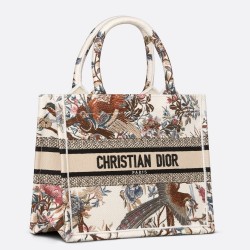 Dior Small Book Tote Bag In White Jardin d'Hiver Embroidery CDBS2839