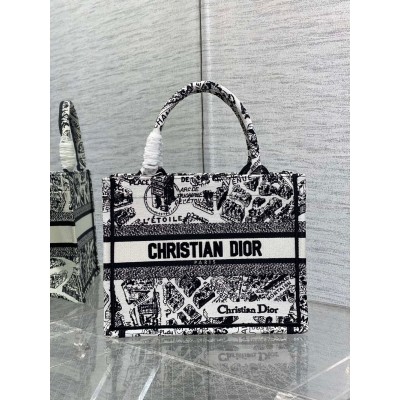 Dior Small Book Tote Bag In White Plan de Paris Embroidery CDBS2841