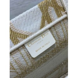 Dior Small Book Tote Bag in White and Gold Macrocannage Embroidery CDBS2837