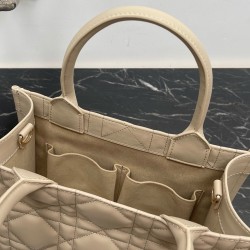 Dior Small Book Tote Bag With Strap in Beige Macrocannage Calfskin CDBS2843