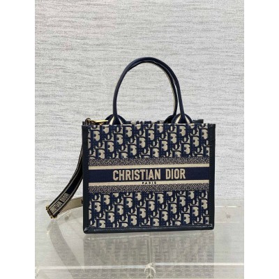 Dior Small Book Tote Bag With Strap in Blue Dior Oblique Canvas CDBS2845