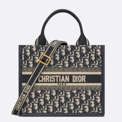 Dior Small Book Tote Bag With Strap in Blue Dior Oblique Canvas CDBS2845