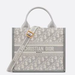 Dior Small Book Tote Bag With Strap in Grey Dior Oblique Canvas CDBS2846