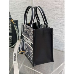 Dior Small Book Tote Bag With Strap in Plan de Paris Embroidery and Black Calfskin CDBS2847