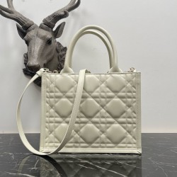 Dior Small Book Tote Bag With Strap in White Macrocannage Calfskin CDBS2850