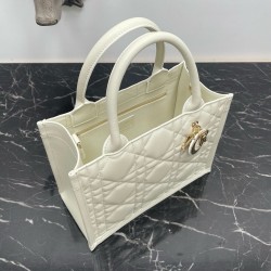 Dior Small Book Tote Bag With Strap in White Macrocannage Calfskin CDBS2850