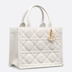 Dior Small Book Tote Bag With Strap in White Macrocannage Calfskin CDBS2850