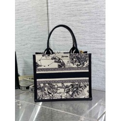 Dior Small Book Tote Bag With Strap in Zodiac Embroidery and Black Calfskin CDBS2851