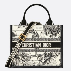 Dior Small Book Tote Bag With Strap in Zodiac Embroidery and Black Calfskin CDBS2851