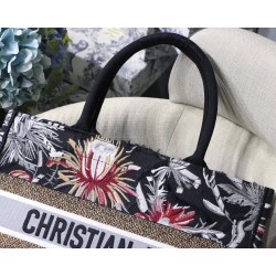 Dior Small Book Tote In Black Camouflage With Flowers CDBS2853