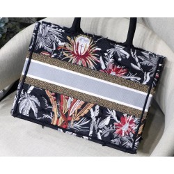 Dior Small Book Tote In Black Camouflage With Flowers CDBS2853