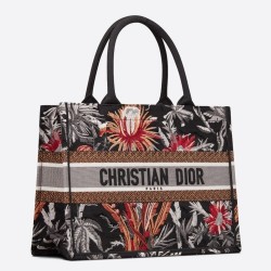 Dior Small Book Tote In Black Camouflage With Flowers CDBS2853