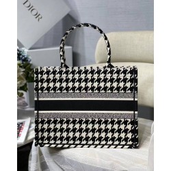 Dior Small Book Tote In Black Houndstooth Embroidery CDBS2854