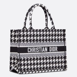 Dior Small Book Tote In Black Houndstooth Embroidery CDBS2854