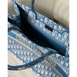 Dior Small Book Tote In Cornflower Blue Dior Oblique Embroidery CDBS2858