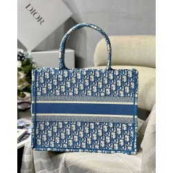 Dior Small Book Tote In Cornflower Blue Dior Oblique Embroidery CDBS2858