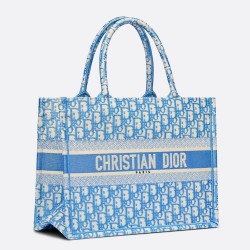 Dior Small Book Tote In Cornflower Blue Dior Oblique Embroidery CDBS2858