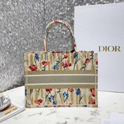 Dior Small Book Tote In Hibiscus Metallic Thread Embroidery CDBS2860