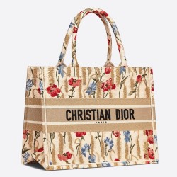 Dior Small Book Tote In Hibiscus Metallic Thread Embroidery CDBS2860