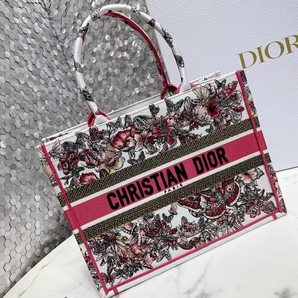 Dior Small Book Tote In Multicolor Butterfly Embroidery CDBS2861