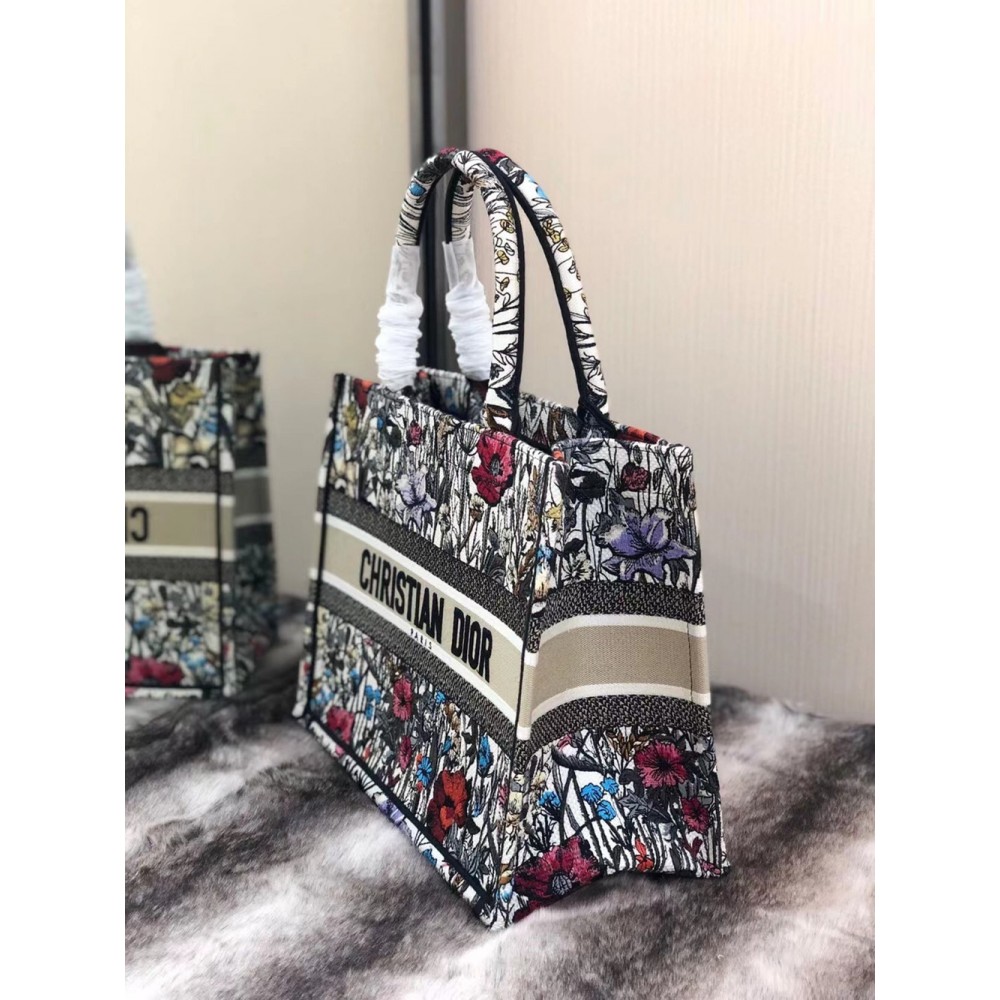 Dior Small Book Tote In Multicolor Mille Fleurs Embroidery CDBS2863