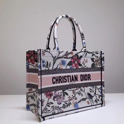 Dior Small Book Tote In Multicolor Rosa Mutabilis Embroidery CDBS2864