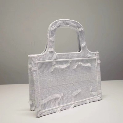 Dior Small Book Tote In White Camouflage Embroidered Canvas CDBS2866