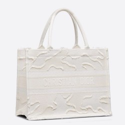 Dior Small Book Tote In White Camouflage Embroidered Canvas CDBS2866